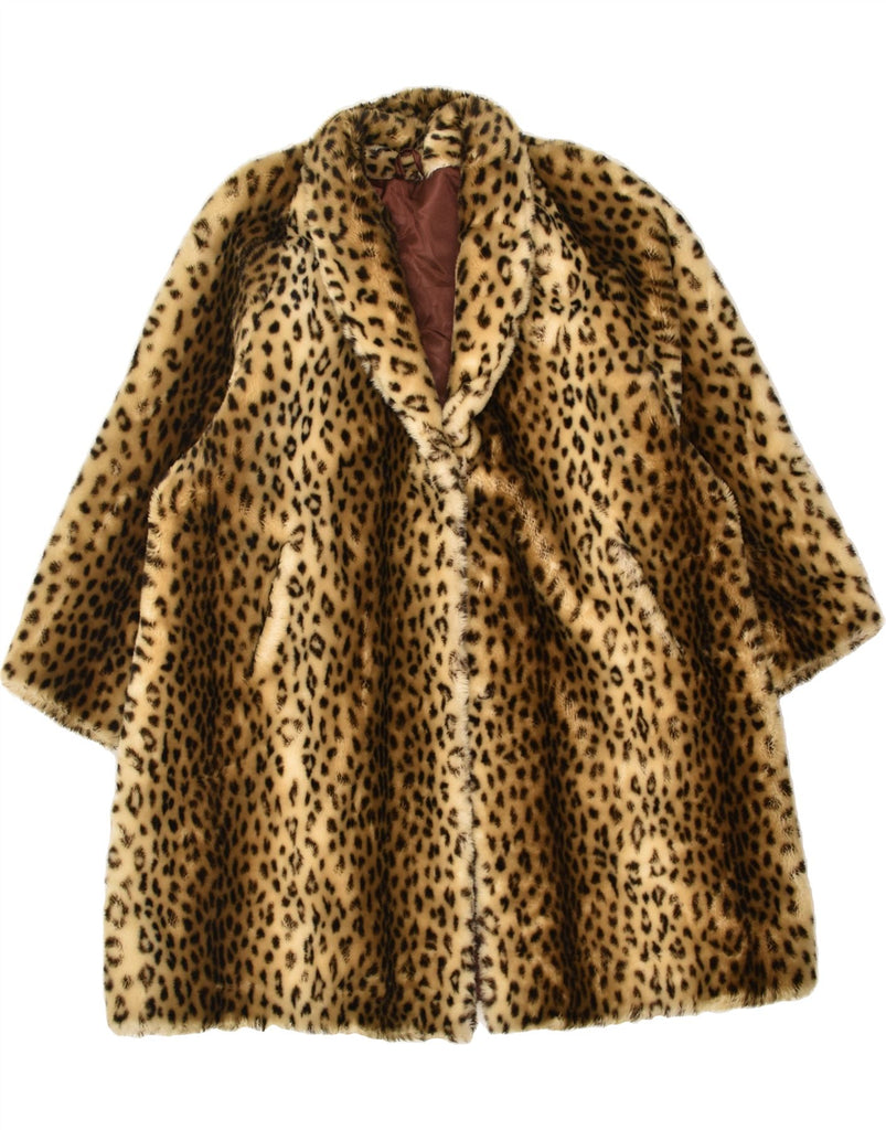 VINTAGE Womens Oversized Faux Fur Overcoat UK 16 Large Brown Animal Print | Vintage Vintage | Thrift | Second-Hand Vintage | Used Clothing | Messina Hembry 