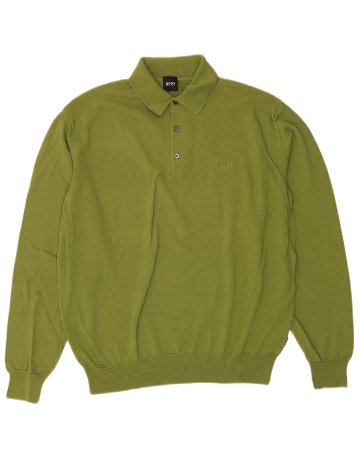 Hugo Boss Mens Polo Neck Jumper Sweater Medium Green Virgin Wool