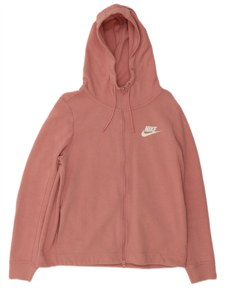 Nike Womens Zip Hoodie Sweater UK 14 Medium Pink Cotton