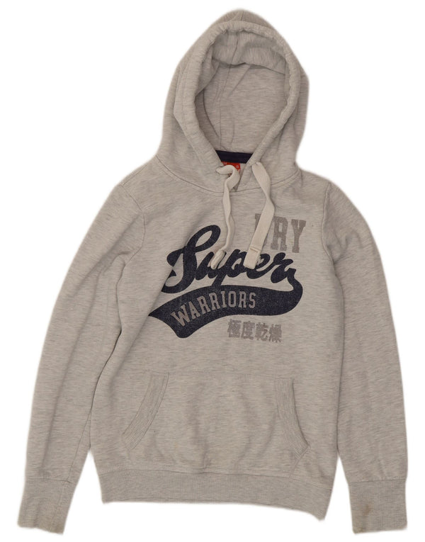 Superdry Womens Graphic Hoodie Jumper UK 14 Medium Grey Flecked Cotton