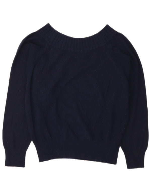 BENETTON Womens Boat Neck Jumper Sweater UK 12 Medium Navy Blue Acrylic
