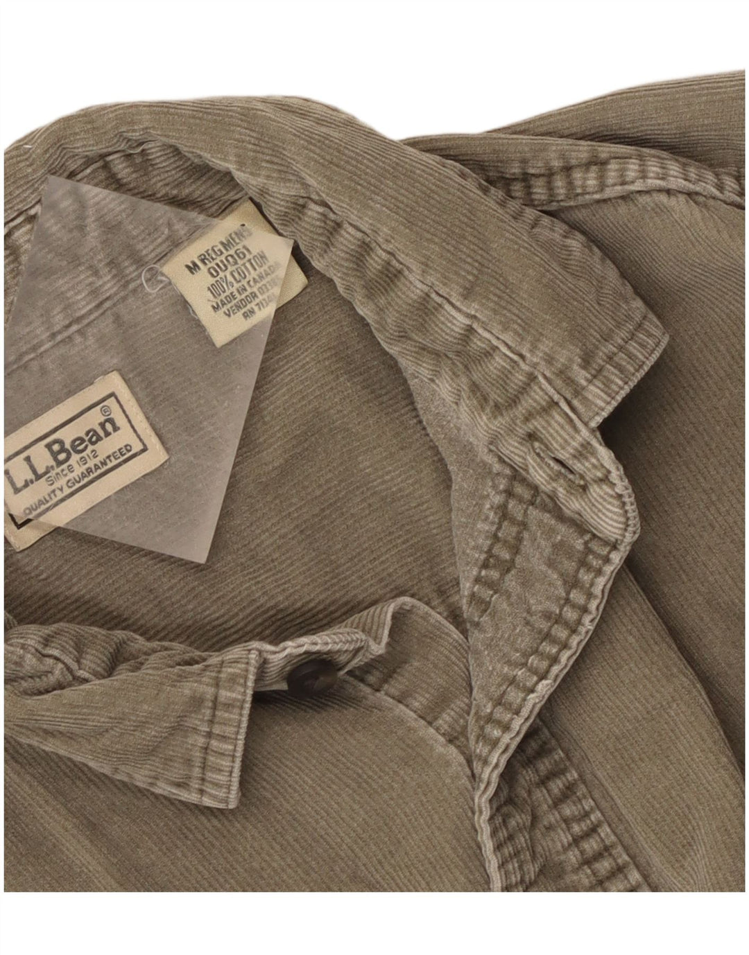 L.L.Bean Mens Corduroy Shirt Medium Khaki Cotton