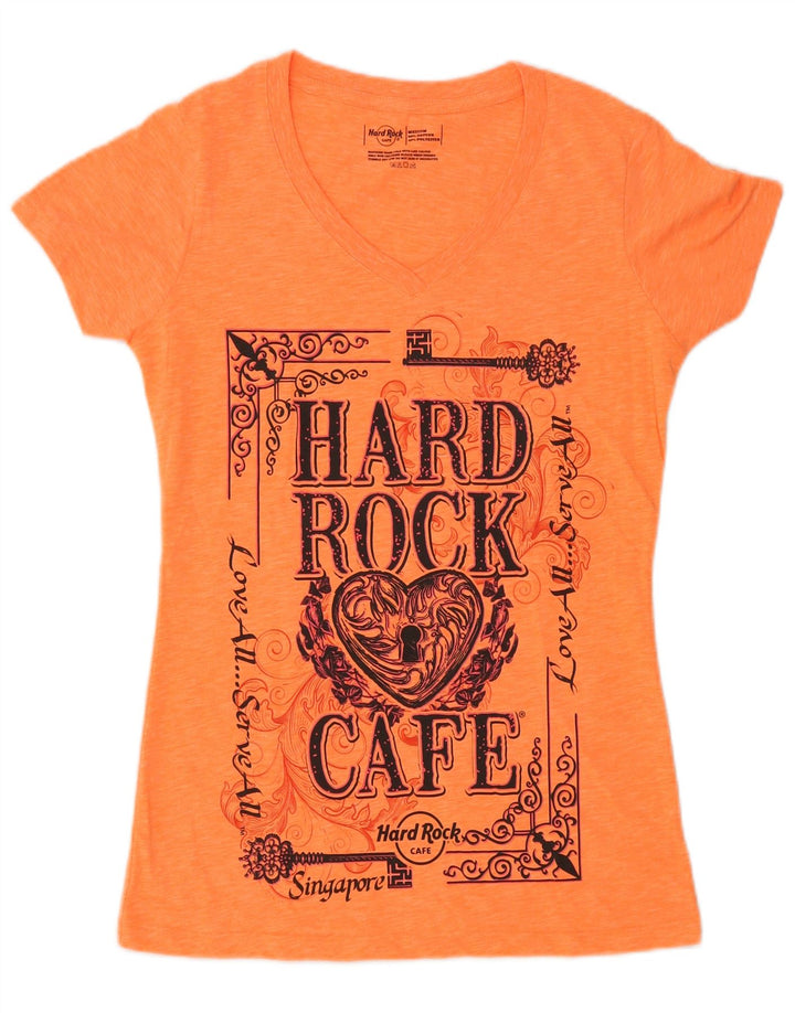 HARD ROCK CAFE Womens Singapore Graphic T-Shirt Top UK 14 Medium Orange