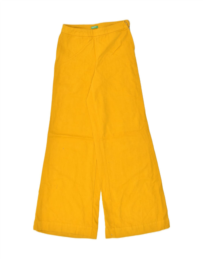 BENETTON Womens Wide Leg Casual Trousers UK 8 Small W25 L33 Yellow Cotton | Vintage Benetton | Thrift | Second-Hand Benetton | Used Clothing | Messina Hembry 