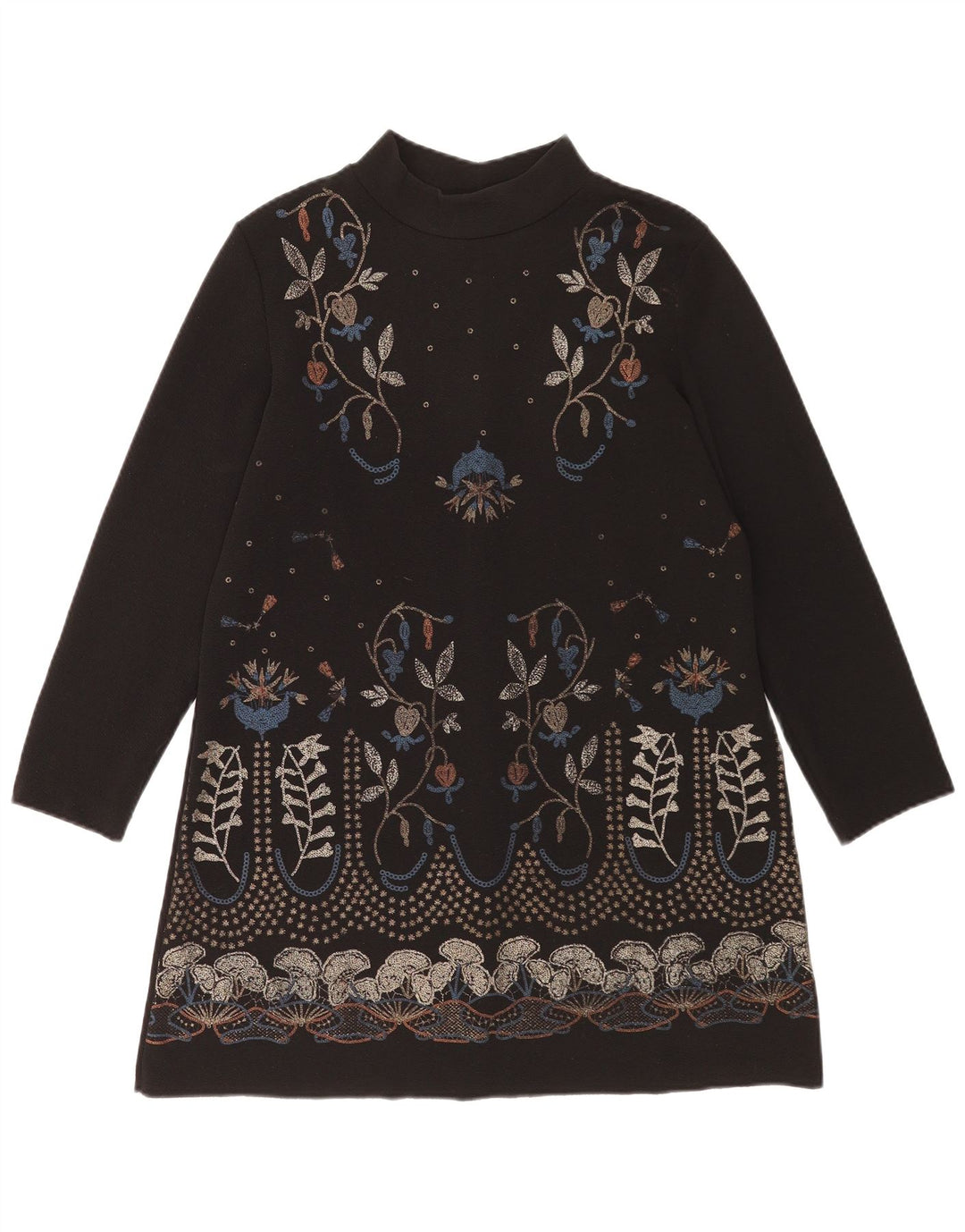 Zara Womens Long Sleeve Shift Dress UK 14 Medium Black Floral Polyester