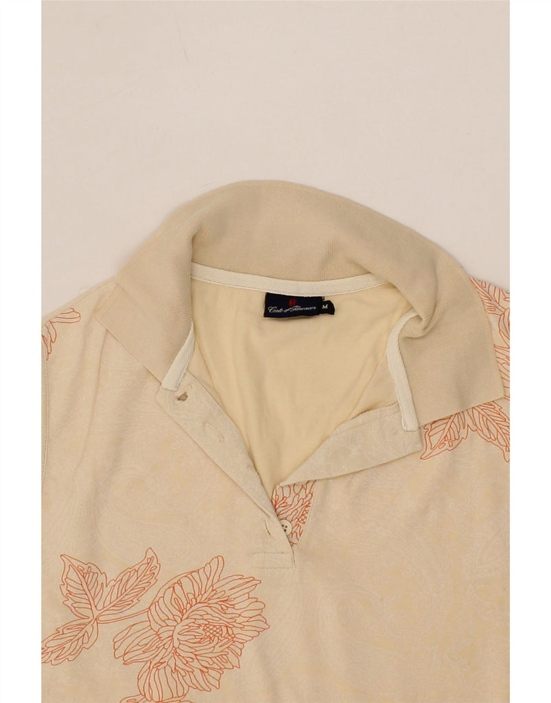 CONTE OF FLORENCE Womens Sleeveless Polo Shirt UK 14 Medium Beige Floral Vintage Conte of Florence and Second-Hand Conte of Florence from Messina Hembry 