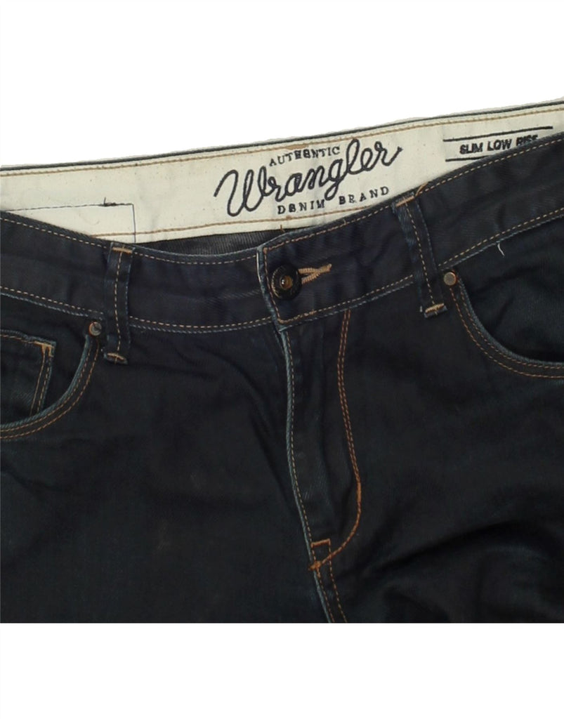 WRANGLER Mens Low Waist Slim Jeans W34 L32  Navy Blue | Vintage Wrangler | Thrift | Second-Hand Wrangler | Used Clothing | Messina Hembry 