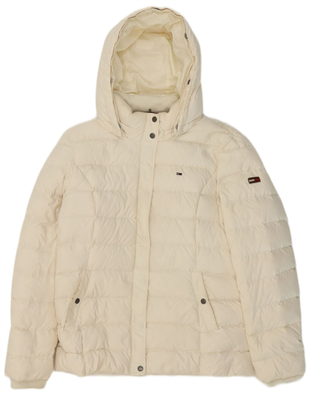 Tommy Hilfiger Womens Hooded Padded Jacket UK 18 XL White Polyester