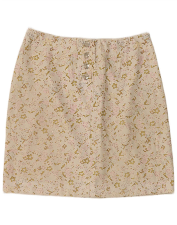 CACHAREL Womens Mini Skirt W30 Medium Off White Floral Cotton