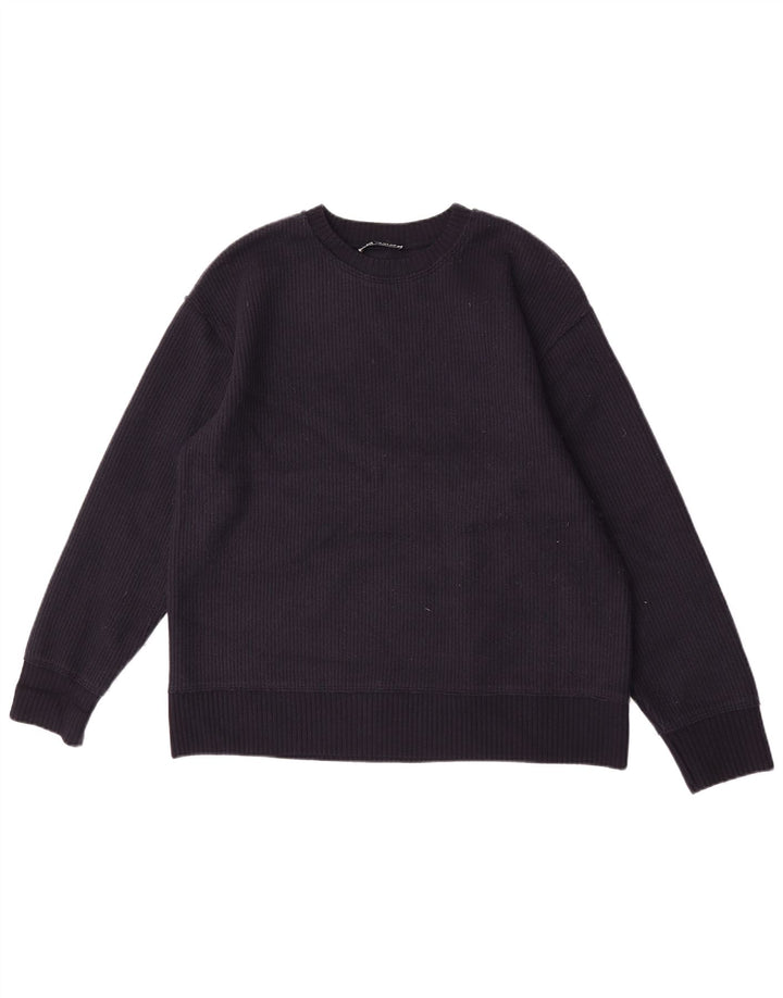 Zara Womens Crew Neck Jumper Sweater UK 14 Medium Navy Blue Viscose