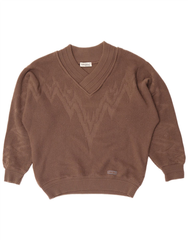Carlo Colucci Mens V-Neck Jumper Sweater XL Brown