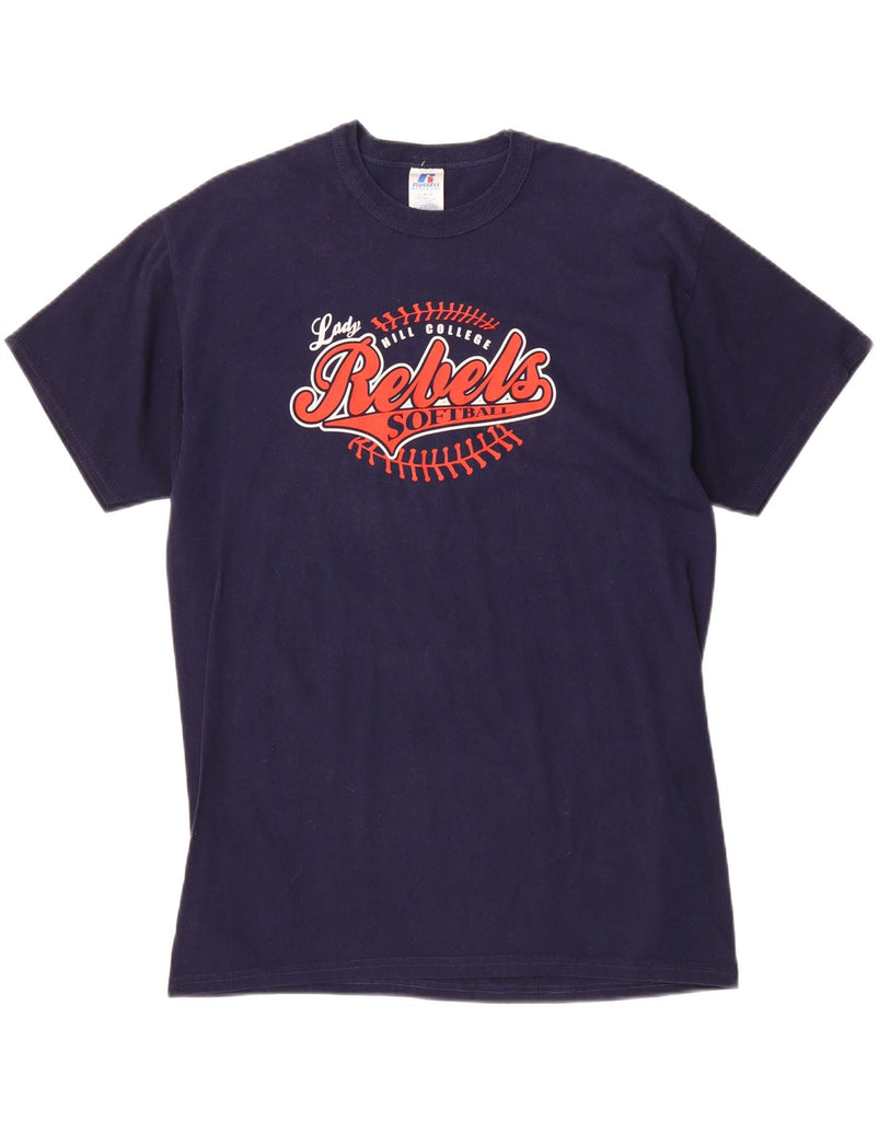 RUSSELL ATHLETIC Mens Graphic T-Shirt Top Large Navy Blue Vintage Russell Athletic and Second-Hand Russell Athletic from Messina Hembry 