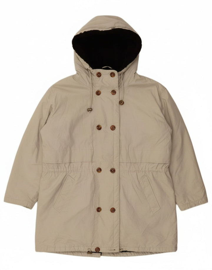VINTAGE Womens Oversized Hooded Double Breasted Coat UK 18 XL Beige