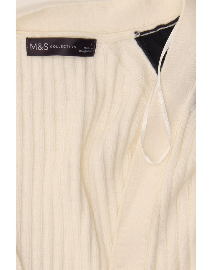 MARKS & SPENCER Womens Cardigan Sweater UK 16 Large Off White Colourblock Vintage Marks & Spencer and Second-Hand Marks & Spencer from Messina Hembry 