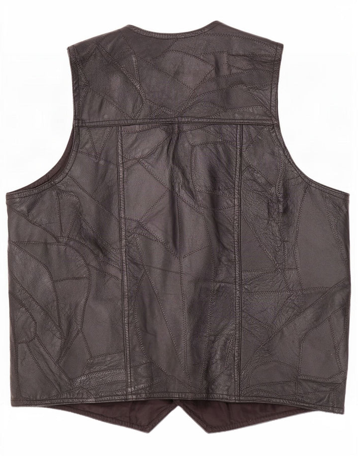 Vintage Mens Leather Waistcoat Large Black
