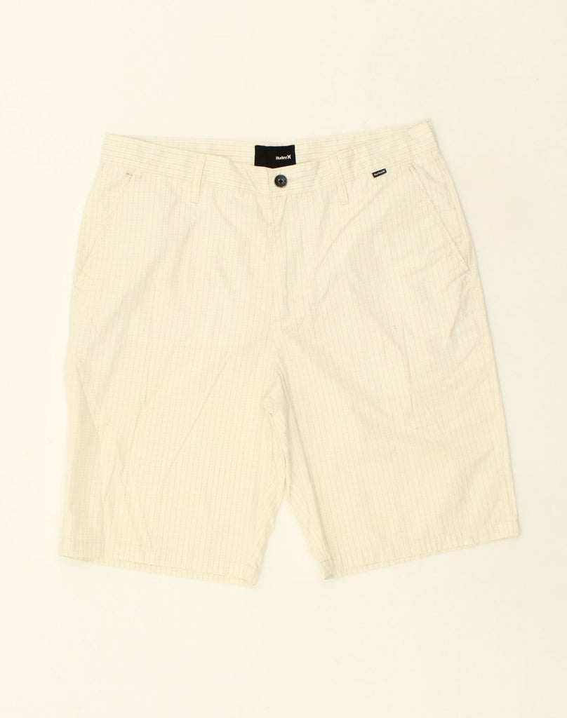 HURLEY Mens Chino Shorts W33 Medium Off White Check Cotton | Vintage Hurley | Thrift | Second-Hand Hurley | Used Clothing | Messina Hembry 