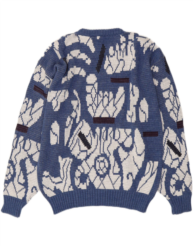 VINTAGE Mens Abstract Pattern Crew Neck Jumper Sweater XL Blue Acrylic Vintage Vintage and Second-Hand Vintage from Messina Hembry 