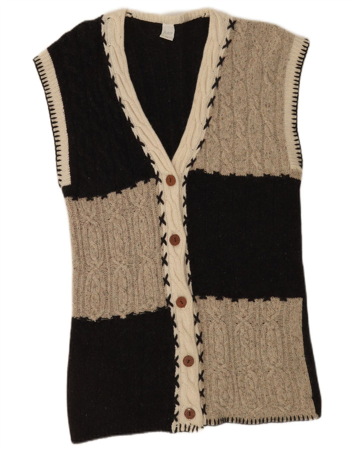 Astor Womens Sleeveless Cardigan Sweater UK 14 Medium Grey Colourblock Wool