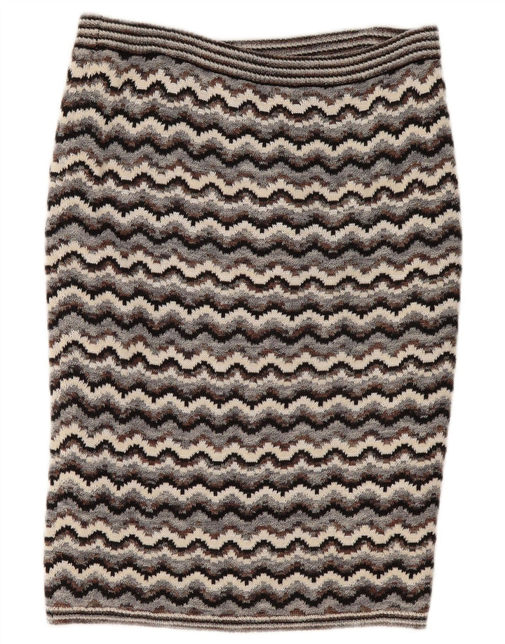 Vintage Womens Knit Pencil Skirt W32 Large Grey Chevron