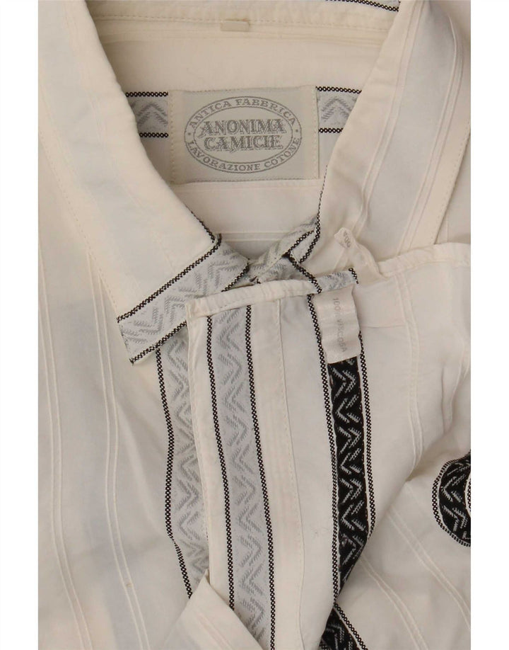 Anonima Camicie Mens Shirt Medium White Striped Viscose