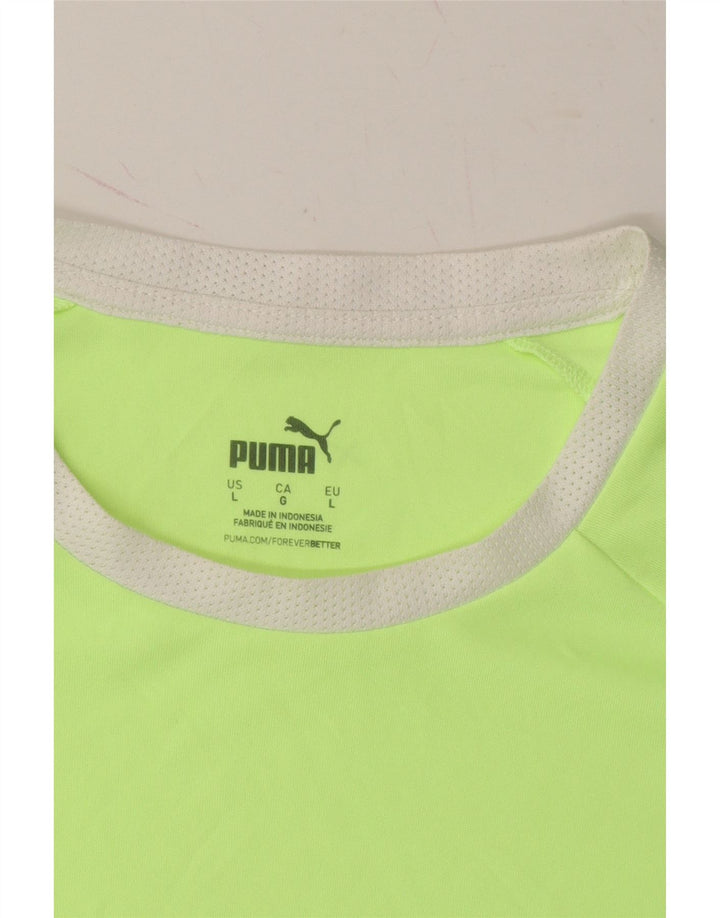 PUMA Mens T-Shirt Top Large Green Colourblock Polyester Vintage Puma and Second-Hand Puma from Messina Hembry 