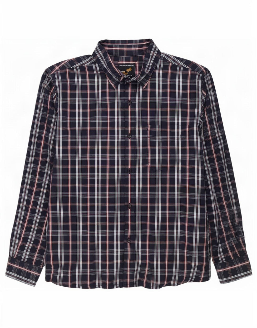 Wrangler Mens Shirt Medium Navy Blue Check Cotton