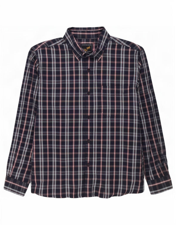 Wrangler Mens Shirt Medium Navy Blue Check Cotton