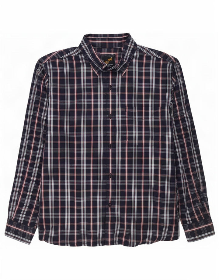 Wrangler Mens Shirt Medium Navy Blue Check Cotton