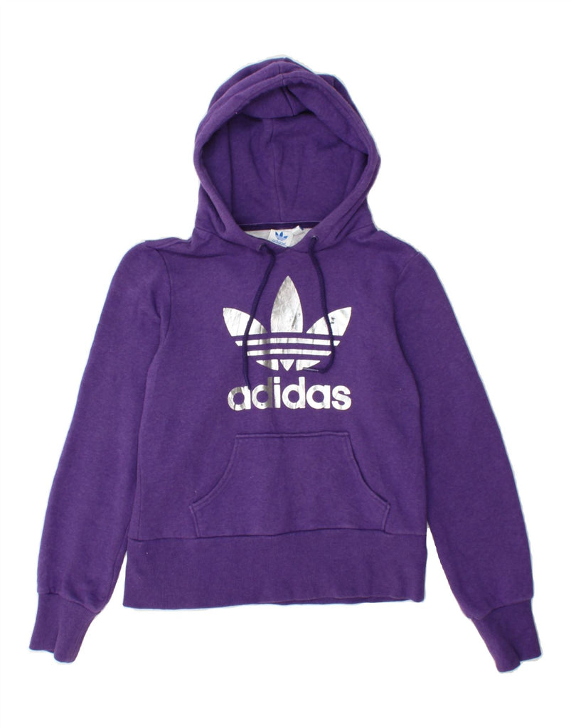 ADIDAS Womens Graphic Hoodie Jumper EU 36 Small Purple Cotton Vintage Adidas and Second-Hand Adidas from Messina Hembry 