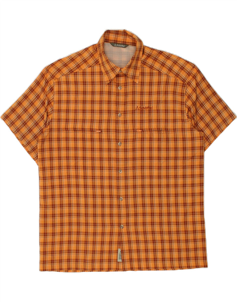 SCHOFFEL Mens Short Sleeve Shirt Large Orange Check Polyester | Vintage Schoffel | Thrift | Second-Hand Schoffel | Used Clothing | Messina Hembry 