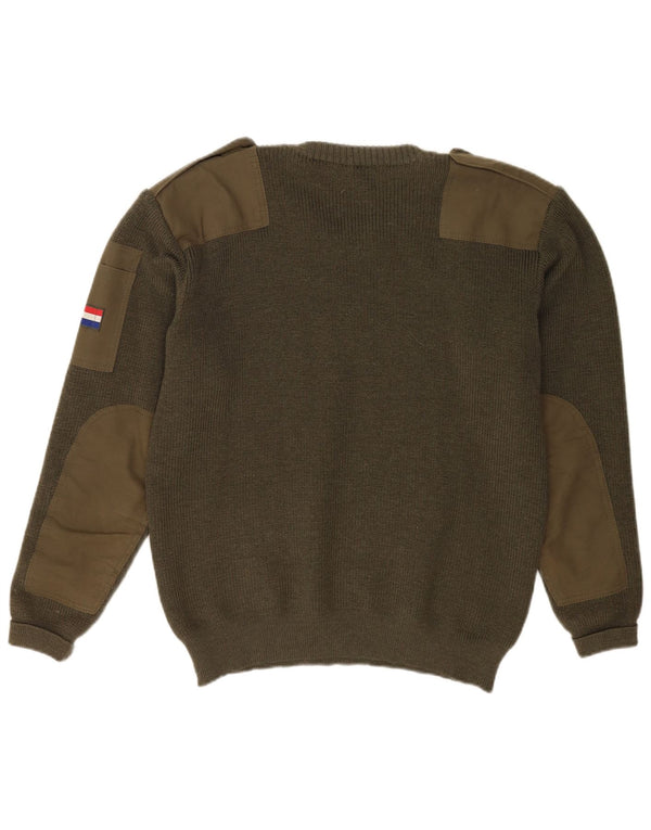 VINTAGE Mens Military Crew Neck Jumper Sweater Large Khaki Virgin Wool