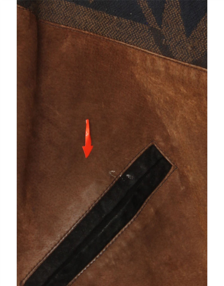 VINTAGE Mens Suede Jacket UK 42 XL Brown Colourblock Leather