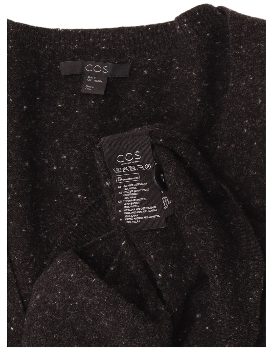 Cos Womens Oversized Cardigan Sweater UK 10 Small Black Flecked Wool