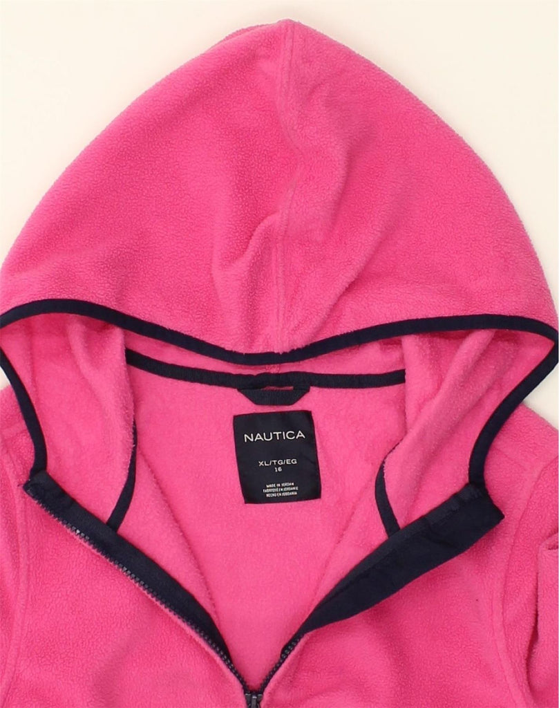 NAUTICA Girls Graphic Hooded Fleece Jacket 15-16 Years XL Pink Polyester | Vintage Nautica | Thrift | Second-Hand Nautica | Used Clothing | Messina Hembry 