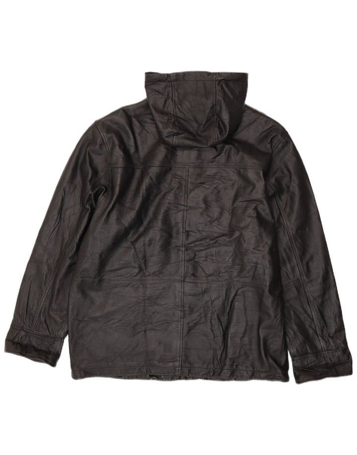 CANDA Womens Oversized Hooded Leather Jacket UK 18 XL Black Leather