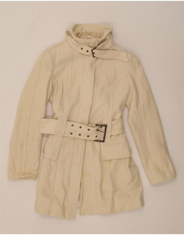 Zara Womens Trench Coat UK 12 Medium Beige Wool