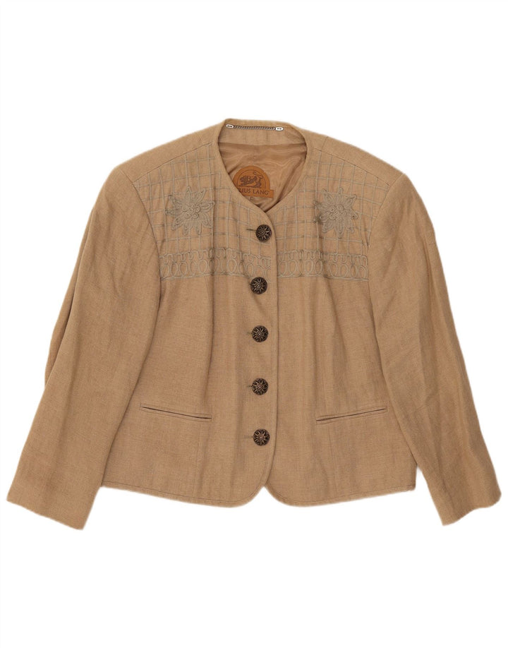 Julius Lang Womens 5 Button Blazer Jacket UK 16 Large Beige Floral Linen