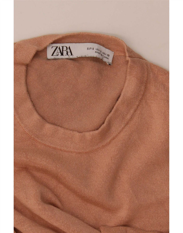 Zara Womens Crew Neck Jumper Sweater UK 8 Small Brown