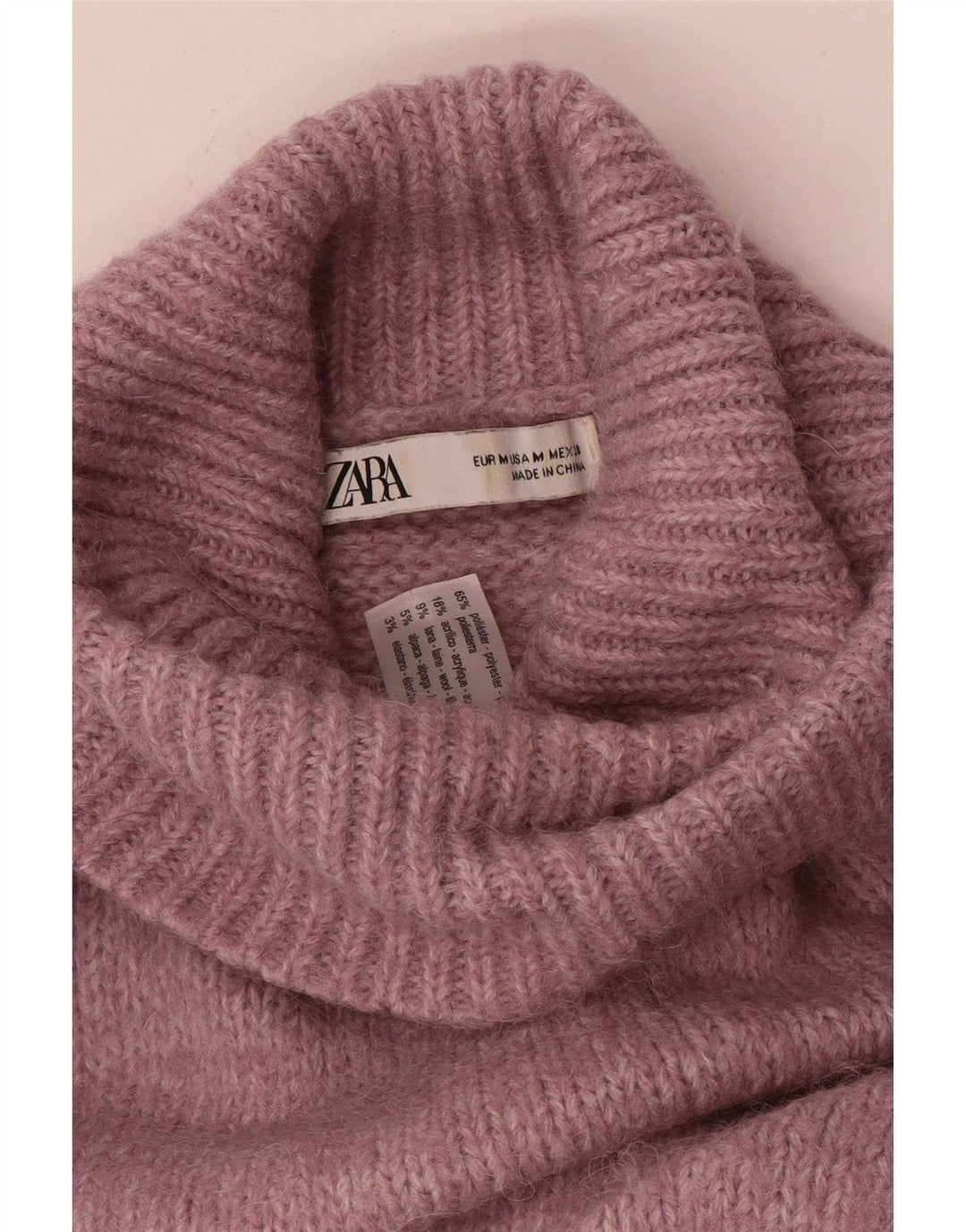 Zara Womens Oversized Roll Neck Jumper Sweater UK 14 Medium Pink Polyester