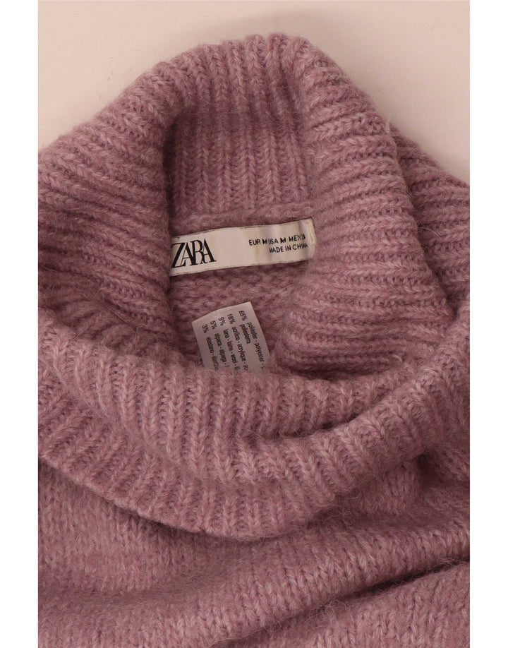 Zara Womens Oversized Roll Neck Jumper Sweater UK 14 Medium Pink Polyester