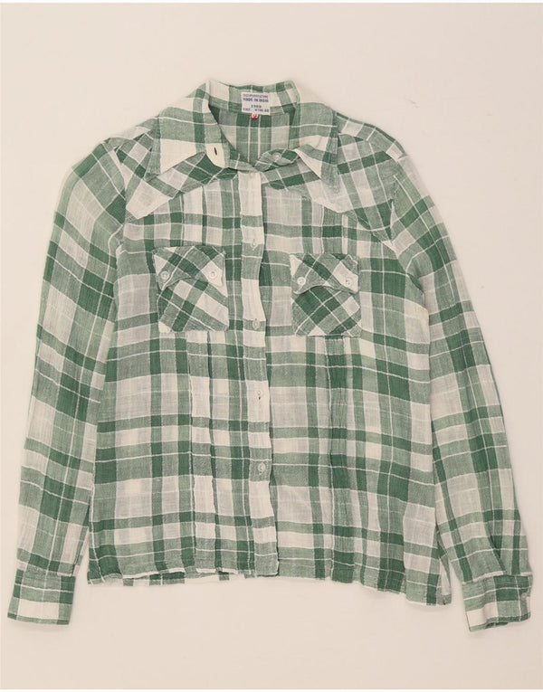 Vintage Womens Shirt UK 14 Medium Green Check Cotton