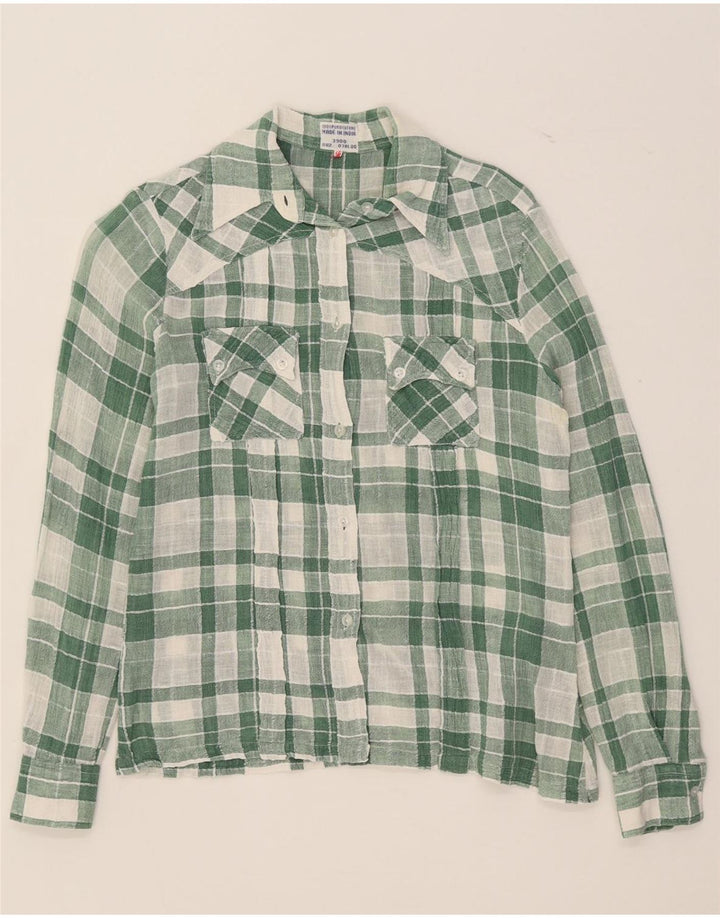 Vintage Womens Shirt UK 14 Medium Green Check Cotton