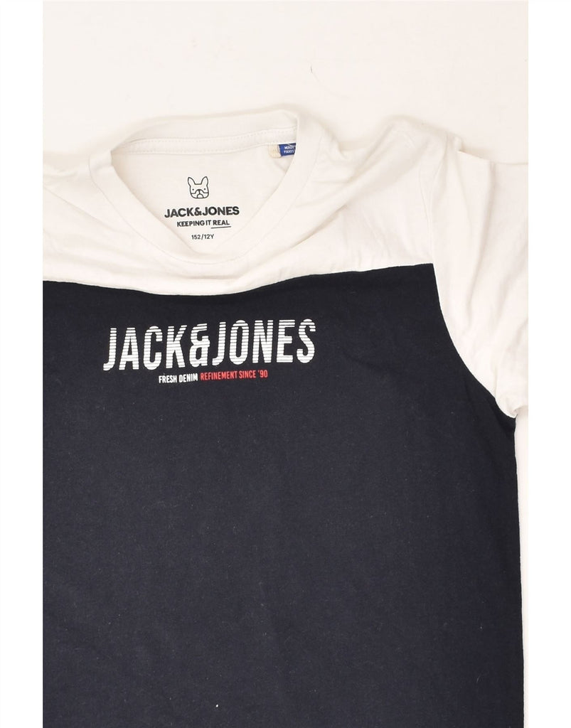 JACK & JONES Boys Graphic T-Shirt Top 11-12 Years Navy Blue Colourblock | Vintage Jack & Jones | Thrift | Second-Hand Jack & Jones | Used Clothing | Messina Hembry 