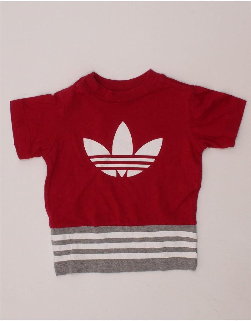 ADIDAS Baby Girls Graphic T-Shirt Top 12-18 Months Burgundy Colourblock Vintage Adidas and Second-Hand Adidas from Messina Hembry 