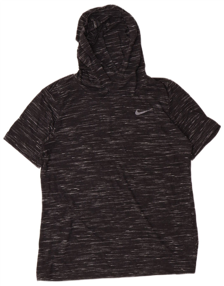 Nike Womens Hooded T-Shirt Top UK 14 Medium Black Flecked Polyester