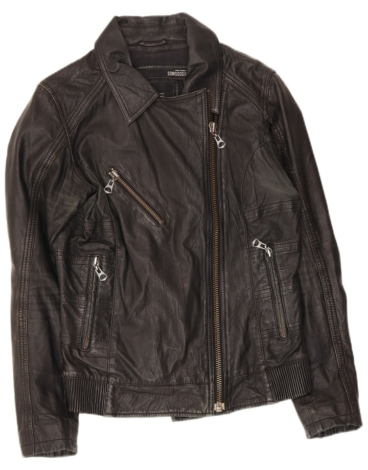 Bomboogie Womens Leather Biker Jacket UK 14 Medium Black