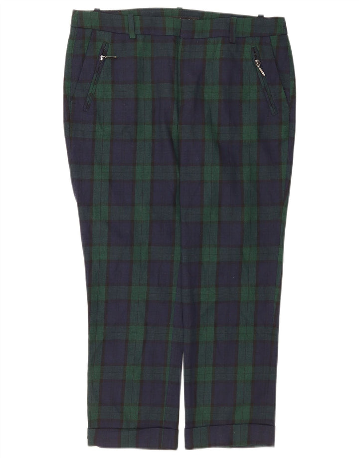 Zara Womens Straight Cropped Trousers Medium W30 L24 Green Check Polyester
