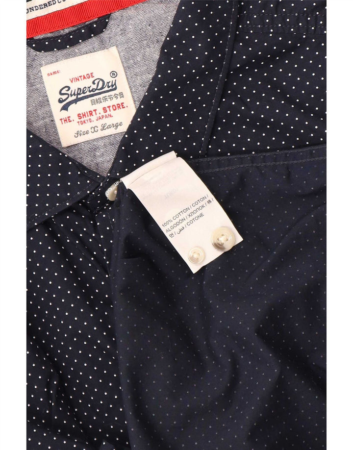 Superdry Mens Shirt XL Navy Blue Spotted Cotton