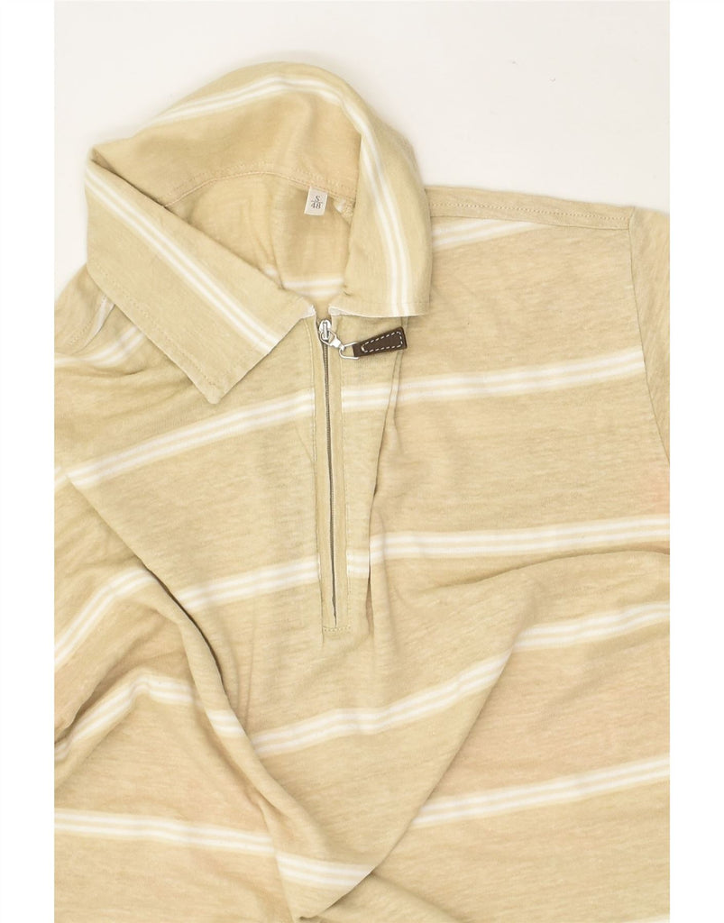 VINTAGE Mens Polo Shirt IT 48 Small Beige Striped Cotton | Vintage Vintage | Thrift | Second-Hand Vintage | Used Clothing | Messina Hembry 