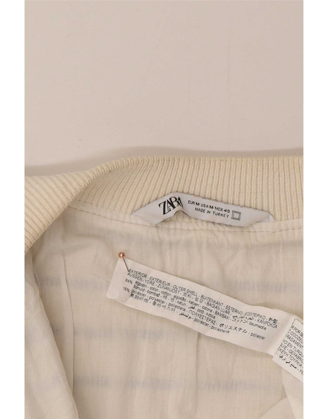 Zara Mens Cardigan Sweater Medium White Striped Cotton